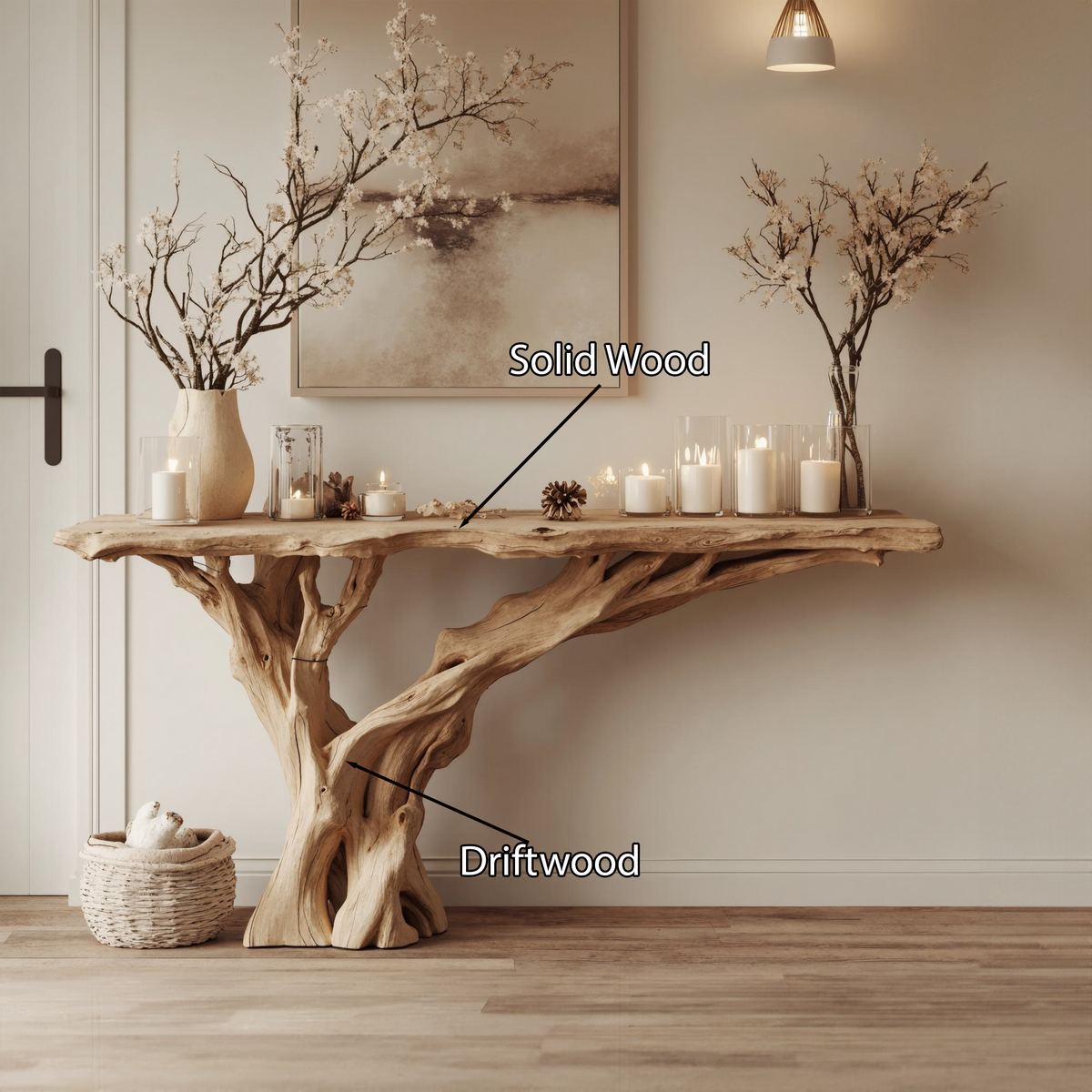 Narrow Floating Live Edge Console Table in Natural Wood - view 3