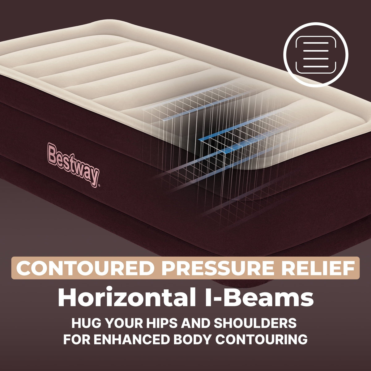 Bestway Maroon SleepSupport Premium Air Mattress Twin 20” with Built-in AC Pump