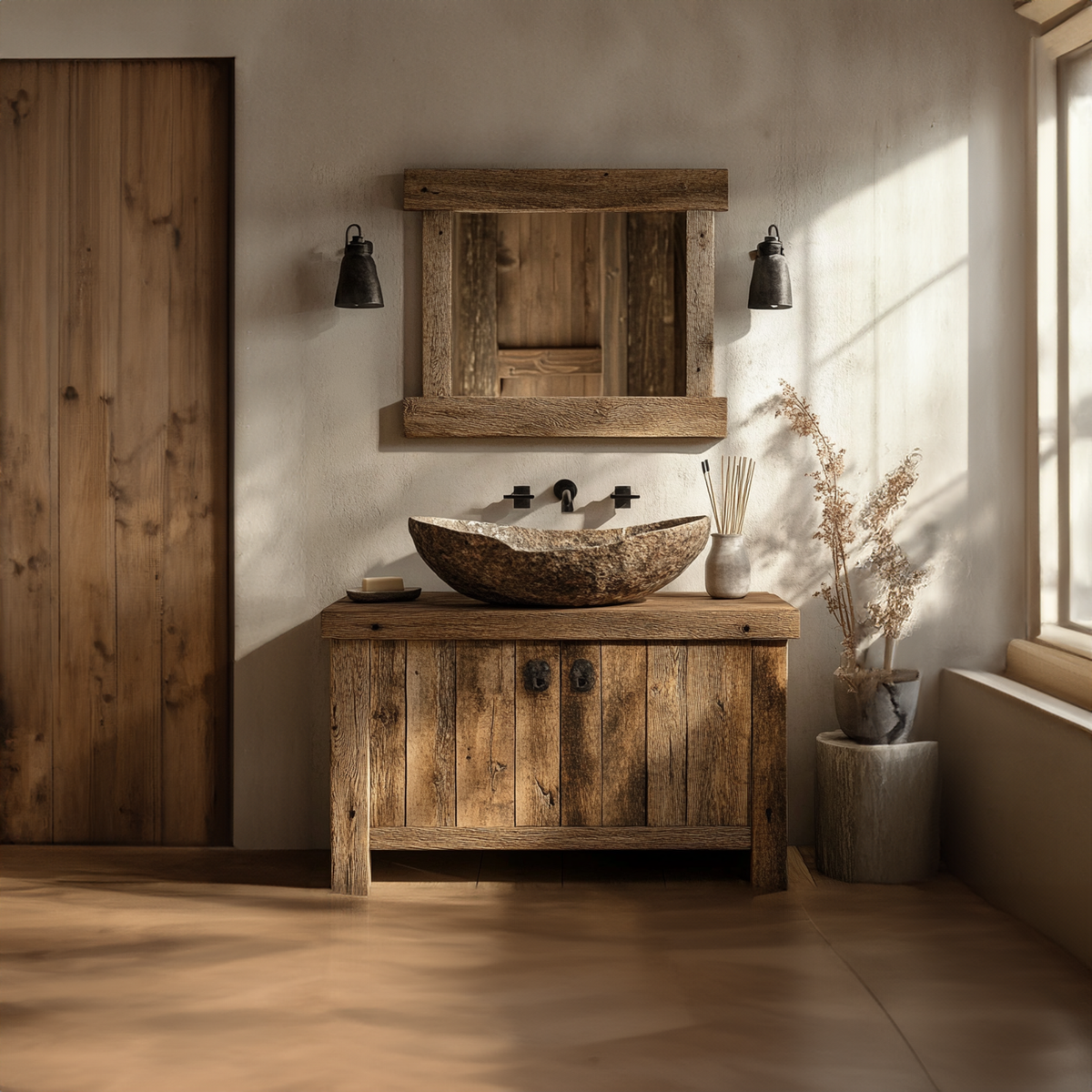 Rustic Live Edge Solid Wood Bathroom Vanity, With or Without Sink - view 2