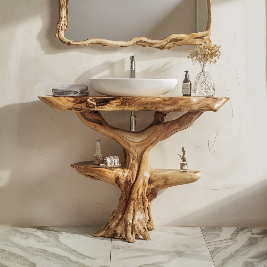 Reclaimed Wood Live Edge Bathroom Vanity in Farmhouse Style - view 8