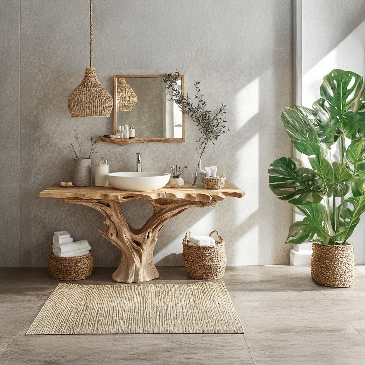 Farmhouse Live Edge Natural Wood Bathroom Vanity Shelf - view 2