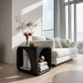 Solid Wood Waterfall Side Table with Open Hollow Center in Black finish