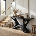 Rustic Organic Solid Wood Console Table with Open Shelving in Black finish