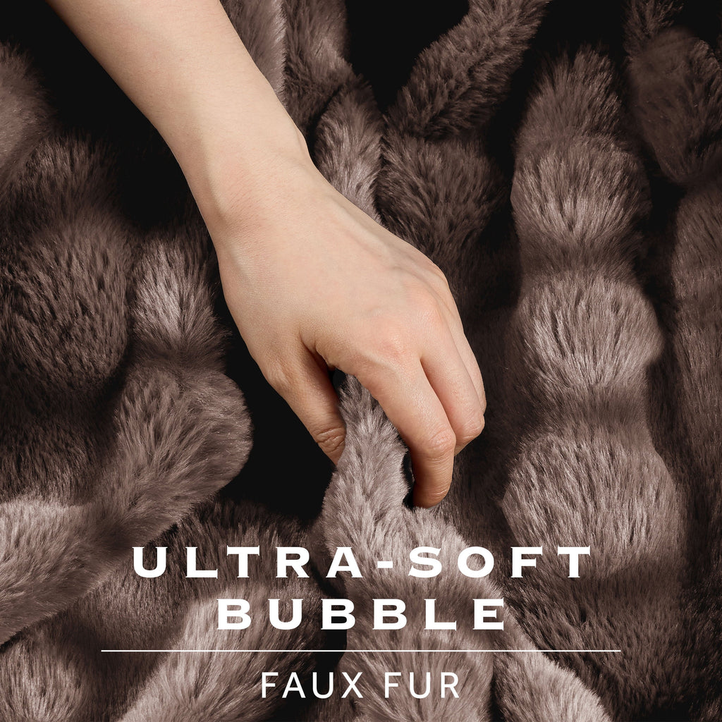 Sunbeam Heated Electric Bubble Faux Fur Throw Blanket, Luxury Collection, Brown, 4 Heat Settings, 50 x 70 in