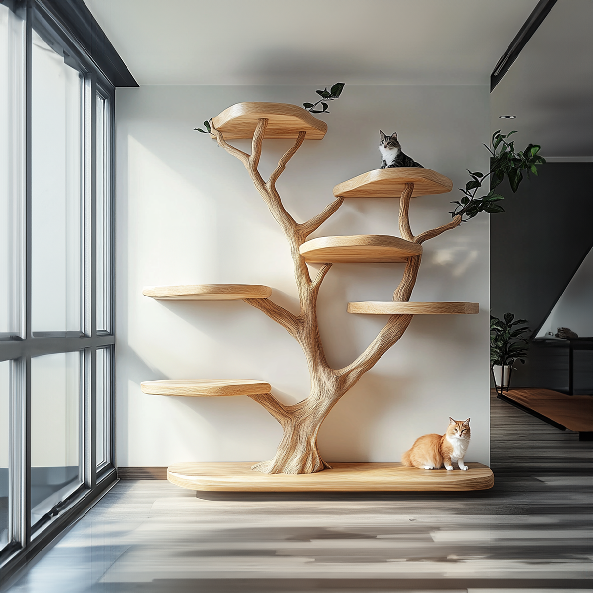 Rustic Natural Wood Cat Tree with Branch Platforms - view 2