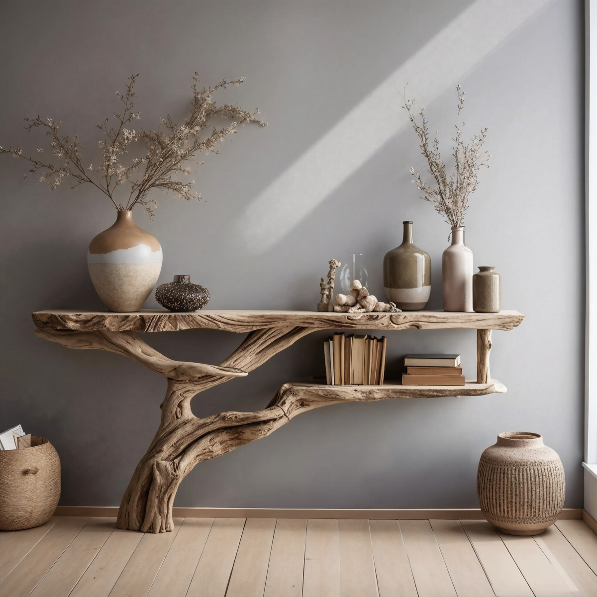 Farmhouse Wood Hallway Console Table with Solid Frame