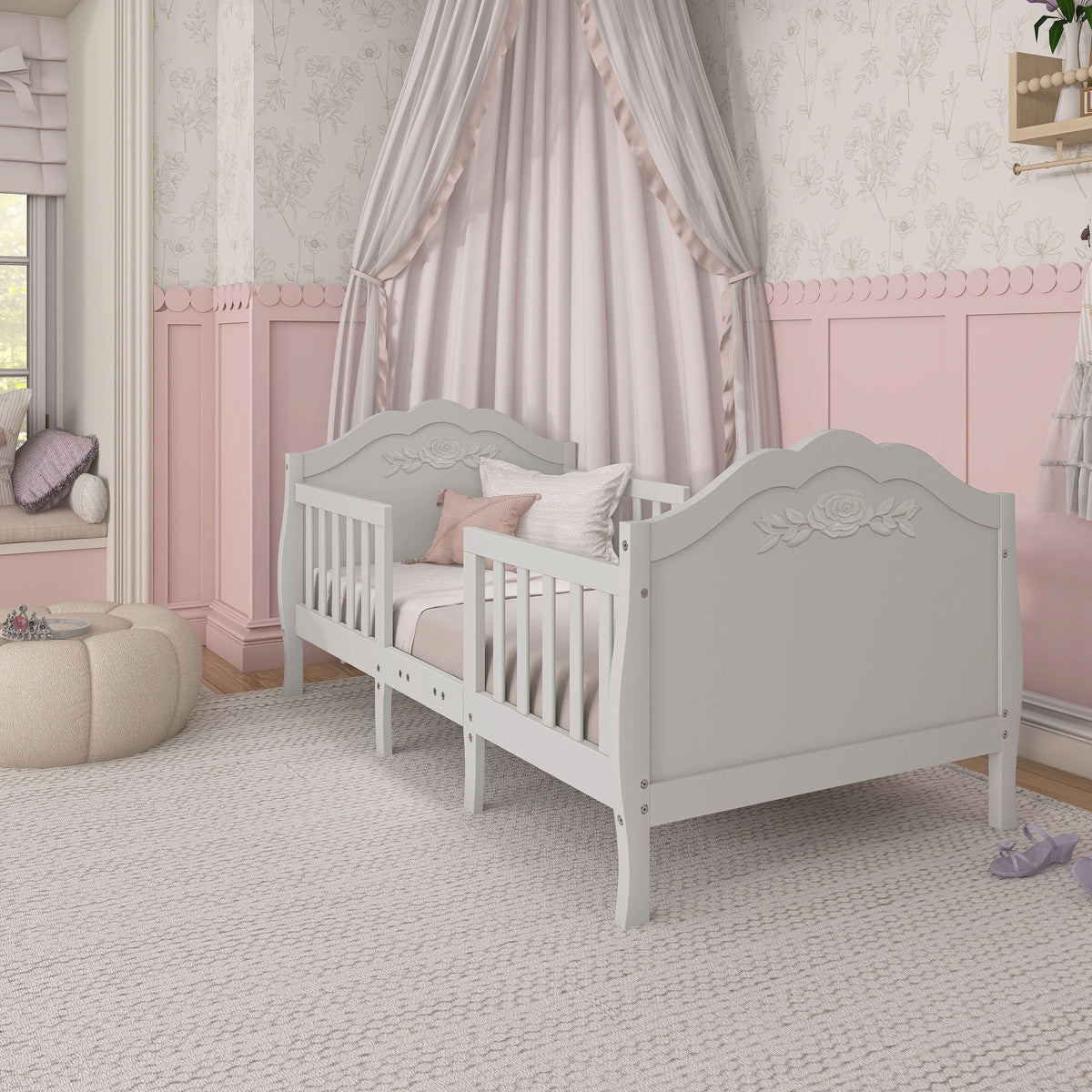 Dream On Me Rose 3-in-1 Convertible Toddler Bed, Greenguard Gold and JPMA Certified, Platinum