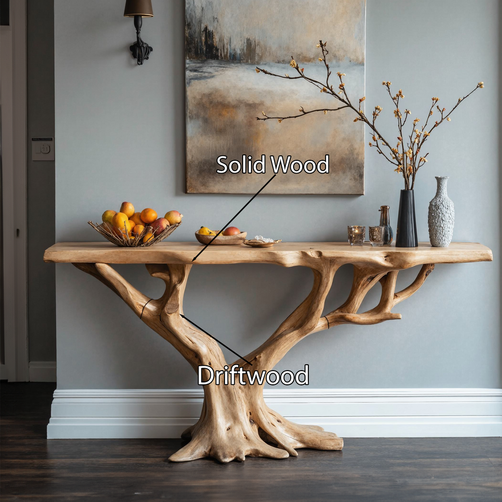 Handcrafted Live Edge Wood Console Table in Warm Brown - view 4
