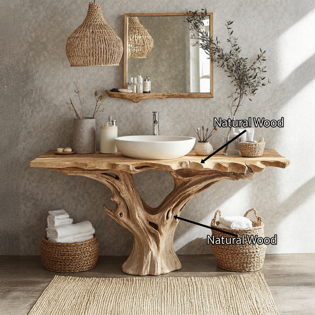 Farmhouse Live Edge Natural Wood Bathroom Vanity Shelf - view 6