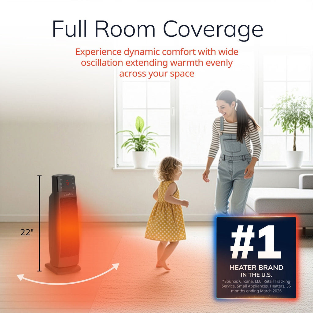 Lasko CT22850 Black 1500W 3 Speed, Oscillating, Remote, Timer Ceramic Tower Space Heater