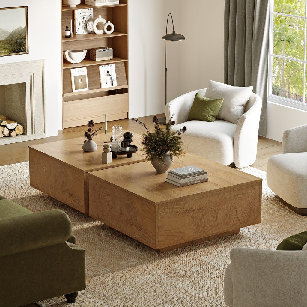 GUNAITO Lift Top Coffee Table with Storage, Square Coffee Table and Modern Farmhouse Center Table for Living Room, Natural wood color