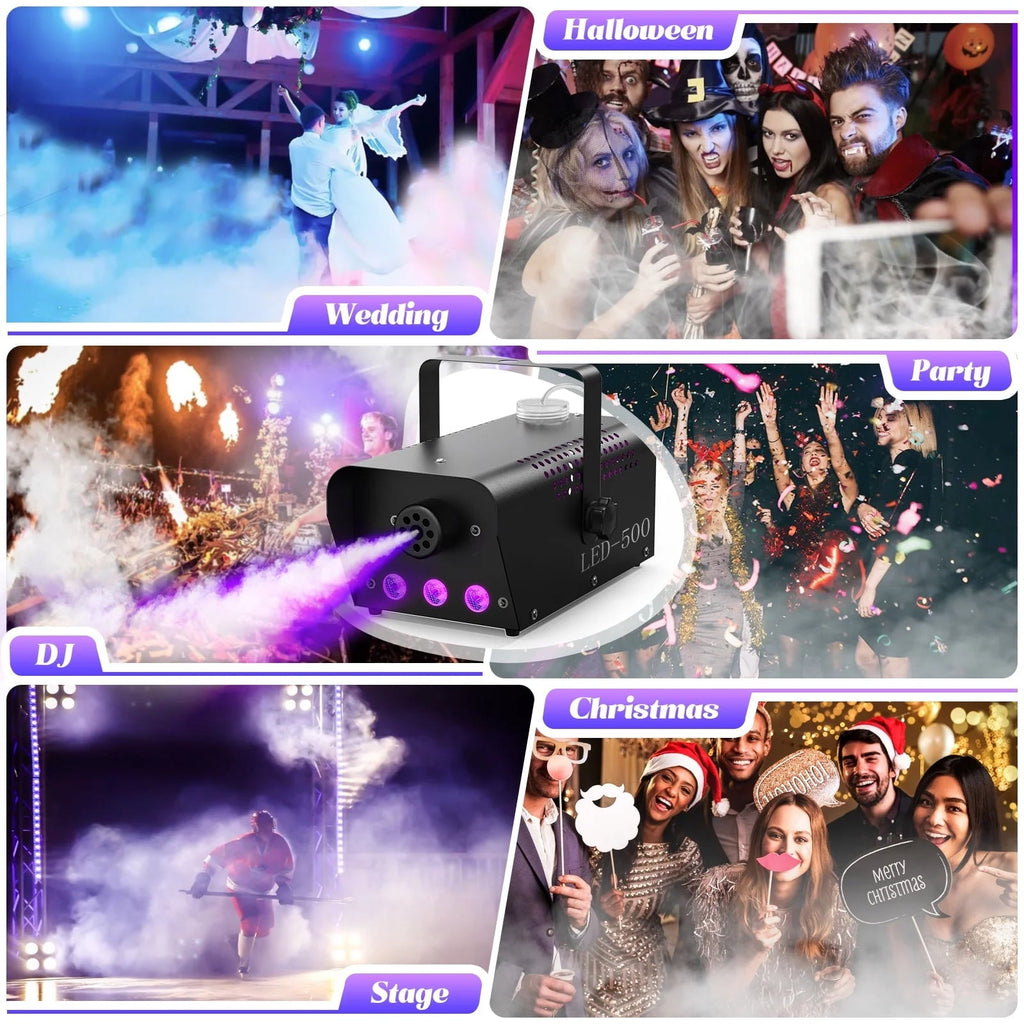 Halloween Fog Machine 500W RGB LED Smoke Machine Stage Lighting Effect with Remote Control for Halloween Wedding DJ Show Concert Bar Party