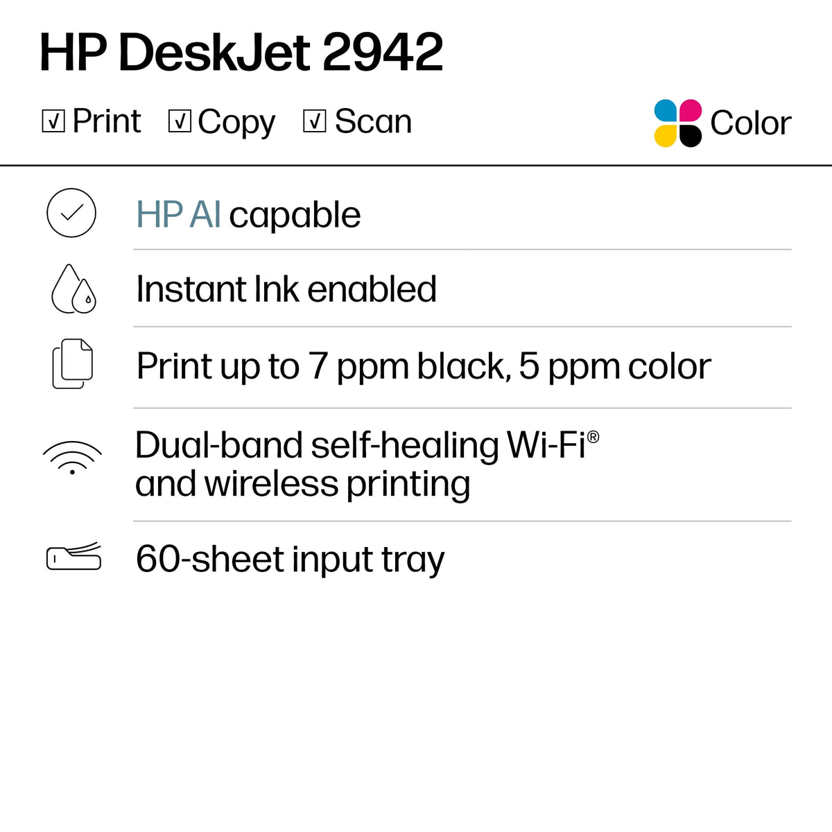 HP DeskJet 2942 Wireless All-in-One Color Inkjet Printer, 3 Months Free Instant Ink, Retro Sky Blue
