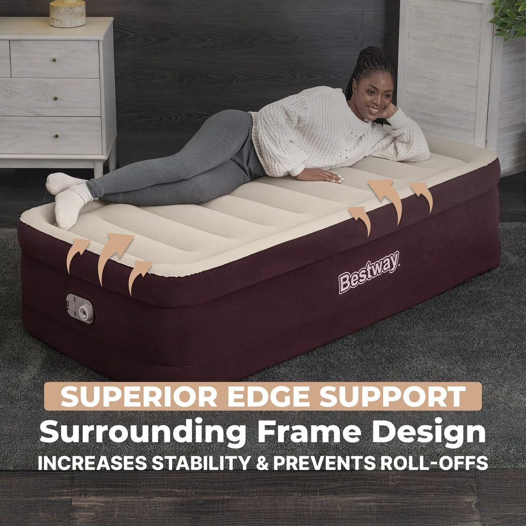 Bestway Maroon SleepSupport Premium Air Mattress Twin 20” with Built-in AC Pump