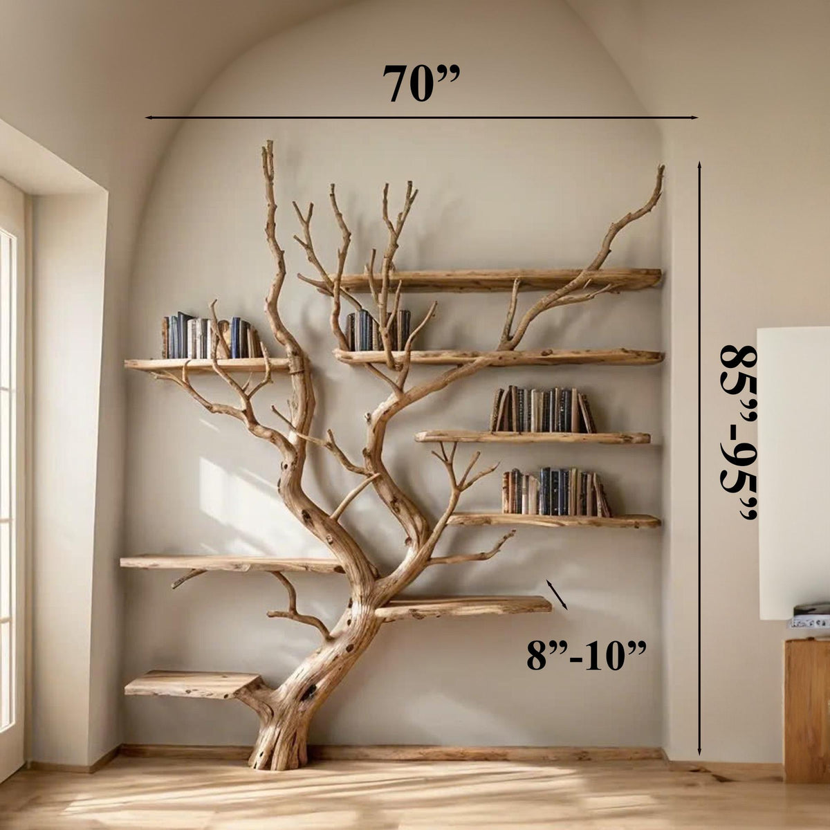 Tree Branch Wall-Mounted Floating Bookshelf in Solid Wood - view 3