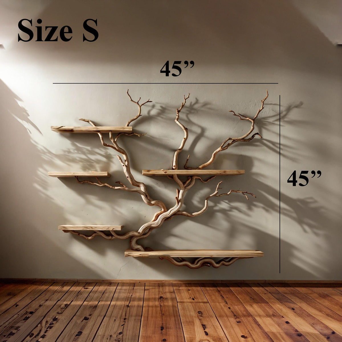 Tree Branch Floating Bookshelf with Driftwood Look, Wall Mounted in Brown finish