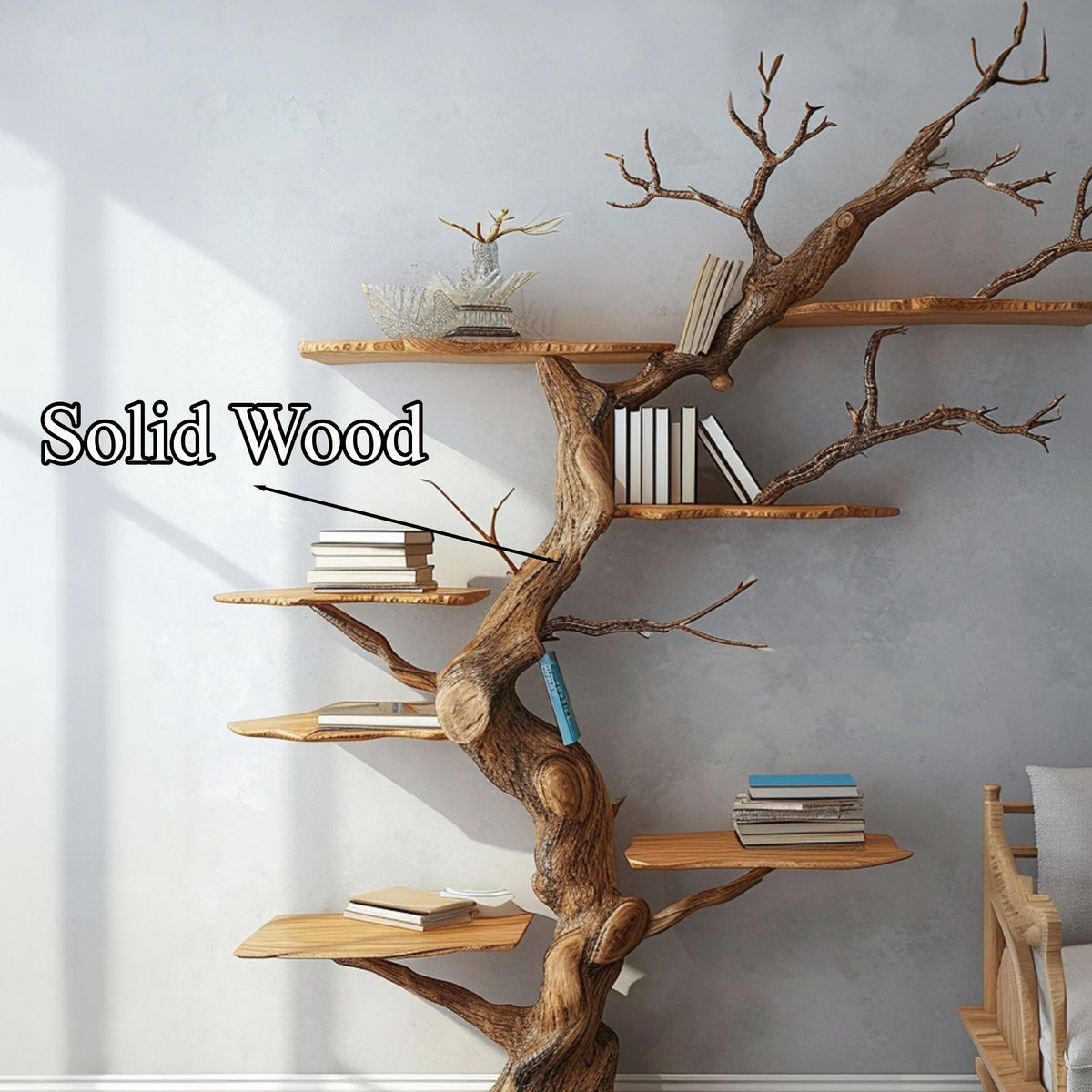 Live Edge Tree Branch Floating Bookshelf for Nursery Walls - view 4