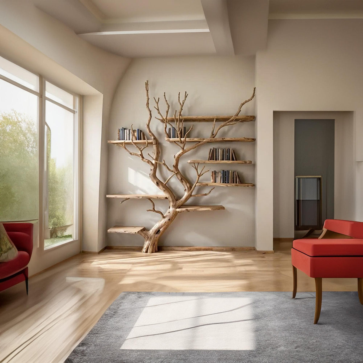 Tree Branch Wall-Mounted Floating Bookshelf in Solid Wood - view 2