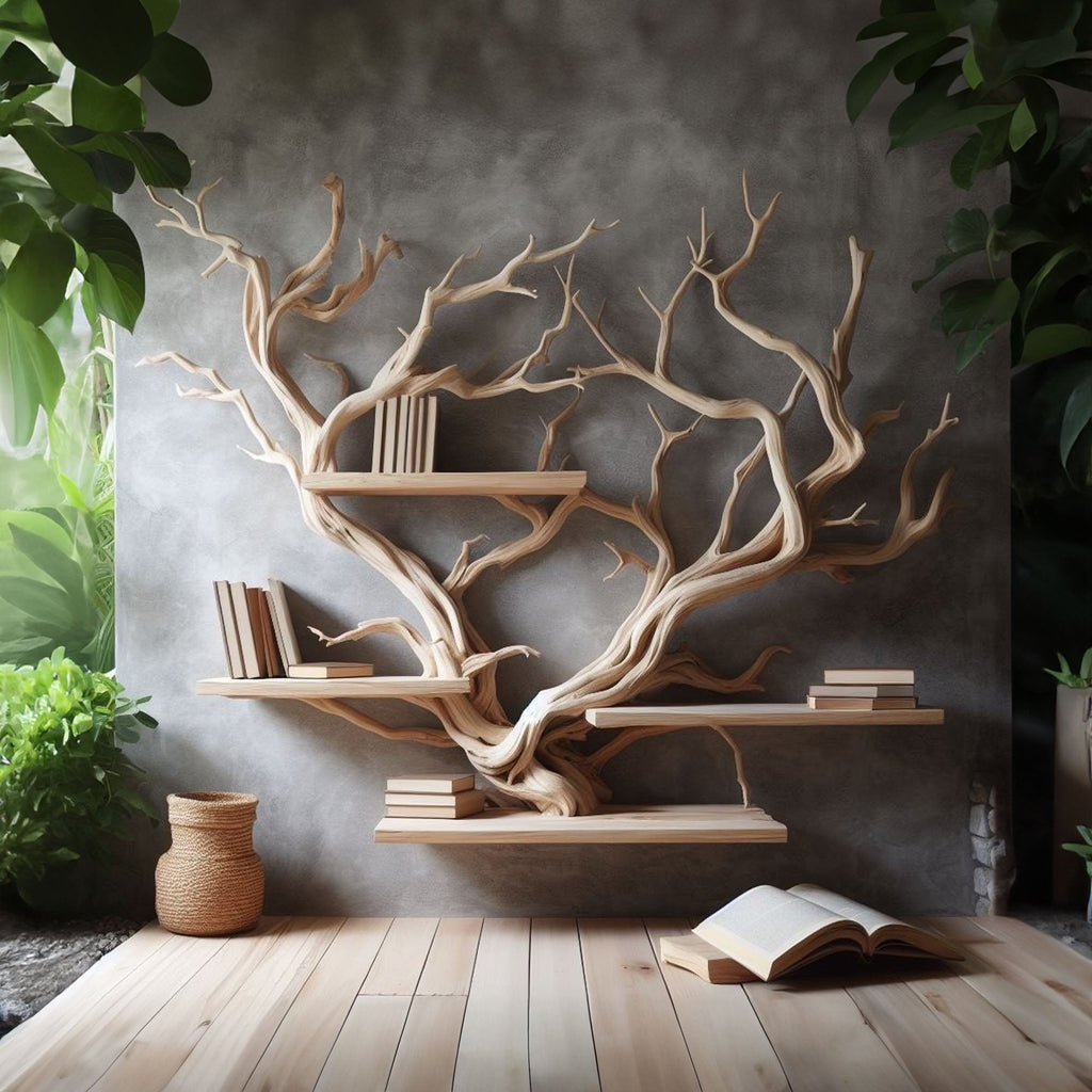 Rustic Driftwood Tree Wall Bookshelf for Home Office - view 2