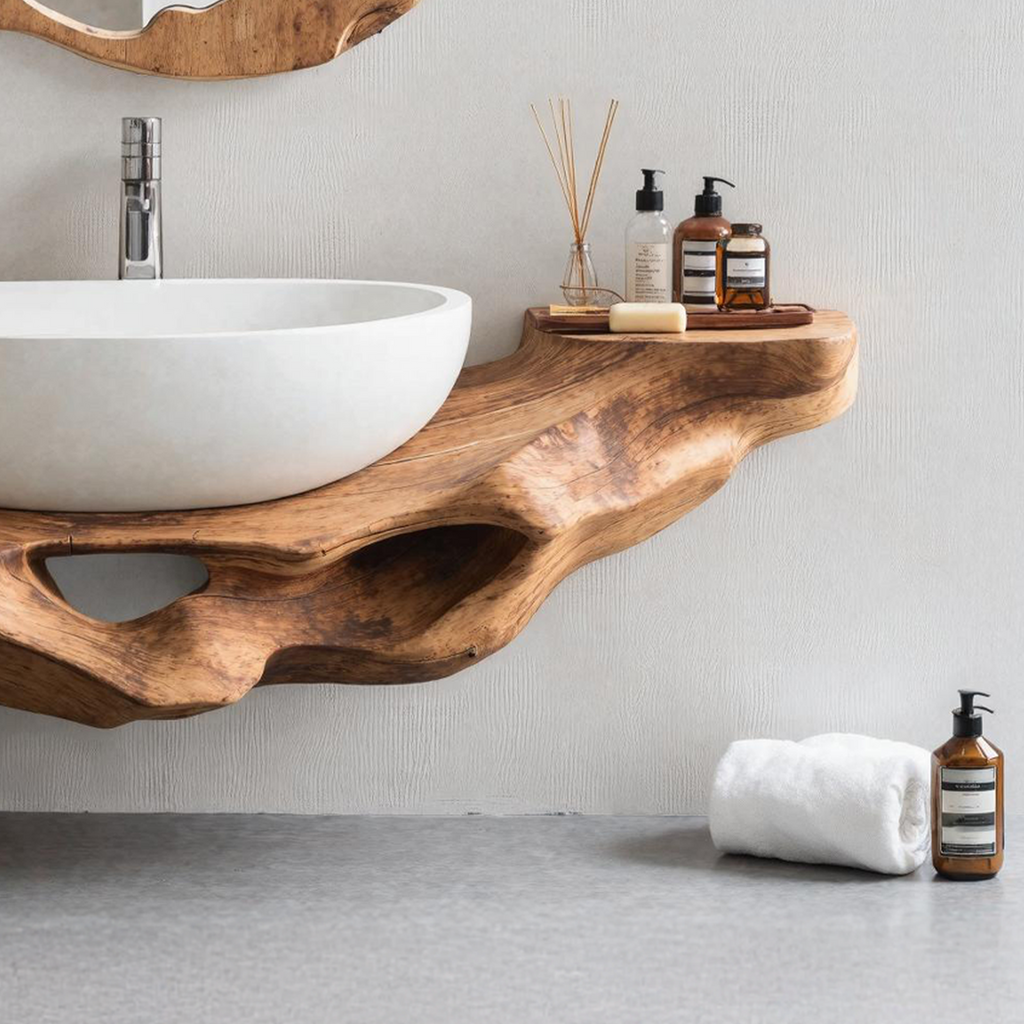 Low-Profile Live Edge Floating Vanity Shelf for Small Bathrooms - view 4