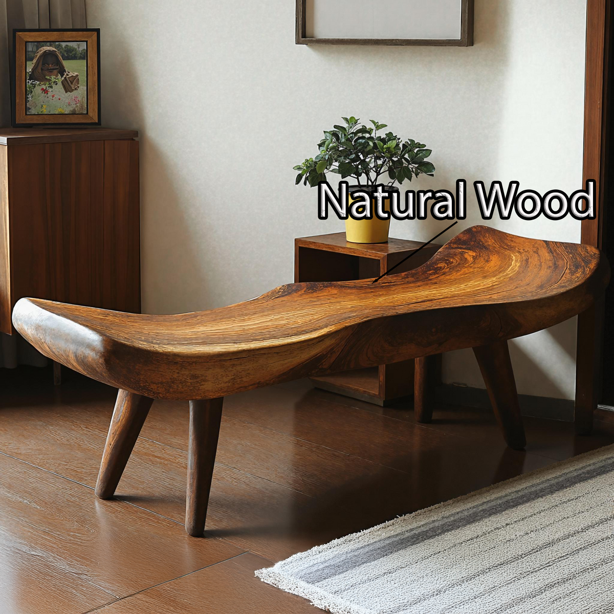 Reclaimed Tamarind Wood Rustic Bench with Simple Design - view 5