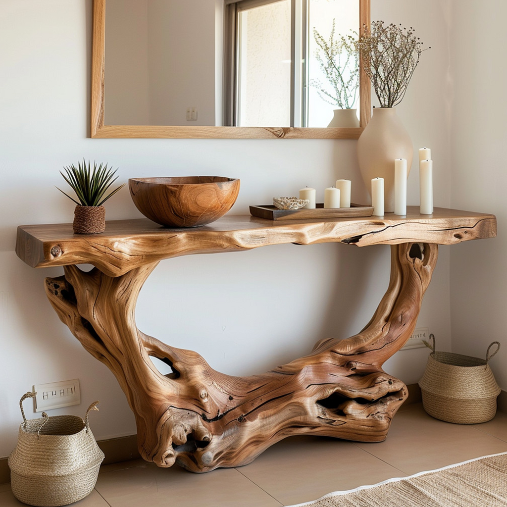 Narrow Solid Wood Console Table in Brown for Hallway or Entry - view 2