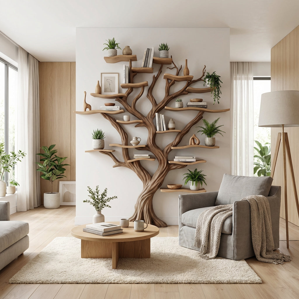 Carved Solid Wood Tree Branch Bookshelf for Feature Walls - view 3