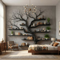Rustic Tree Branch Floating Wall Bookshelf, 60 x 60 Inch in Black finish