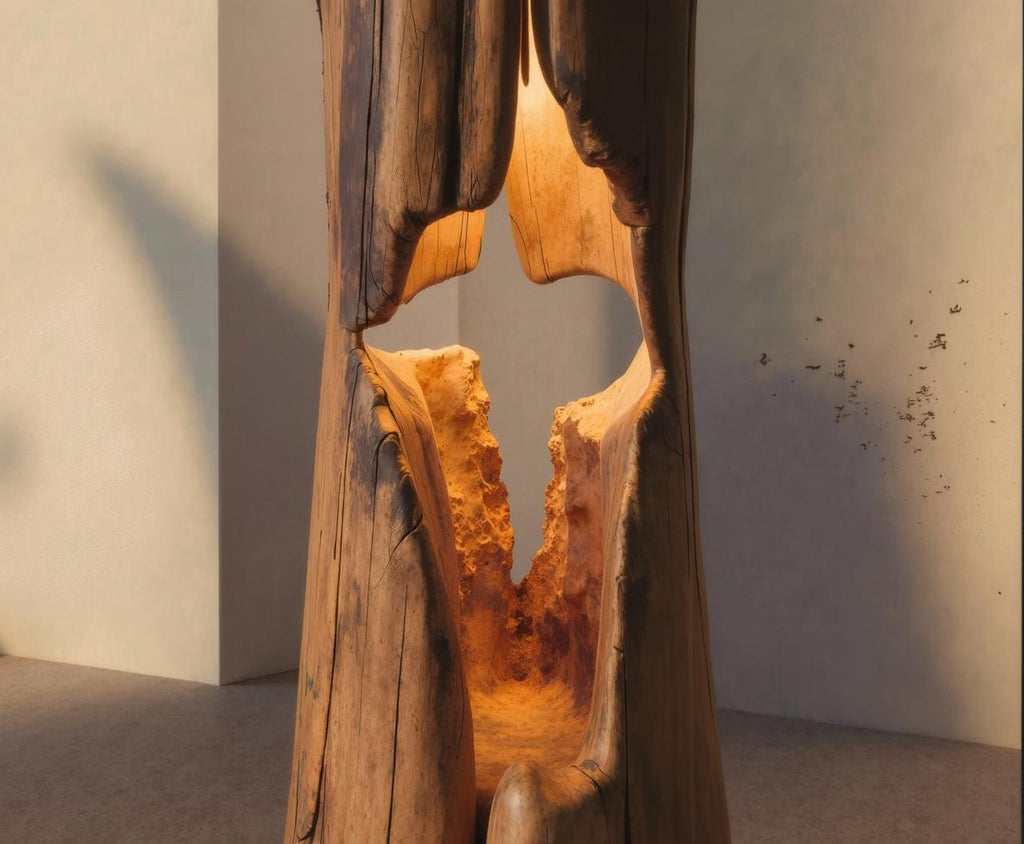 Rustic Hollowed Log Wooden Floor Lamp for Living Room and Bedroom - view 4