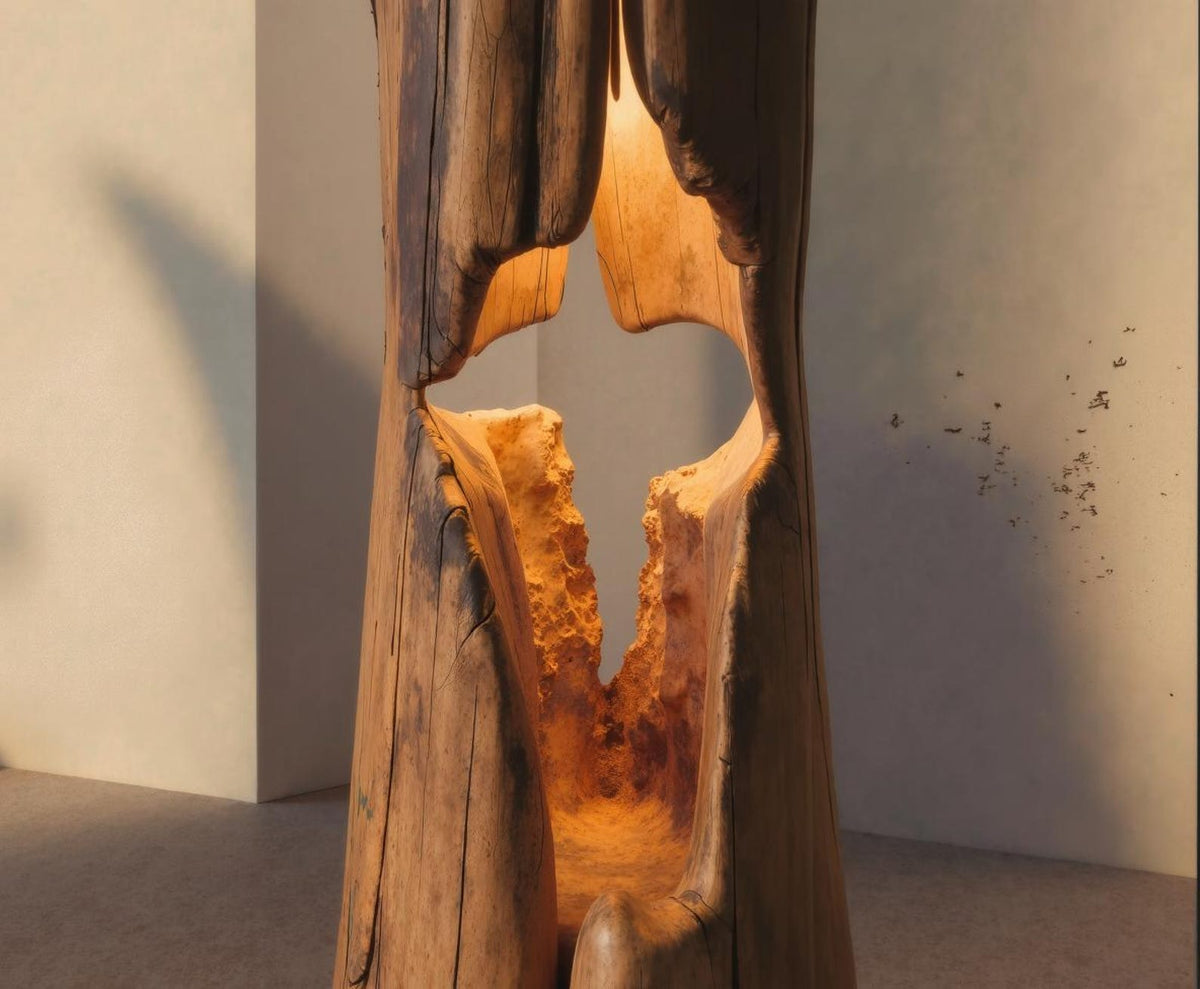 Rustic Hollowed Log Wooden Floor Lamp for Living Room and Bedroom - view 4