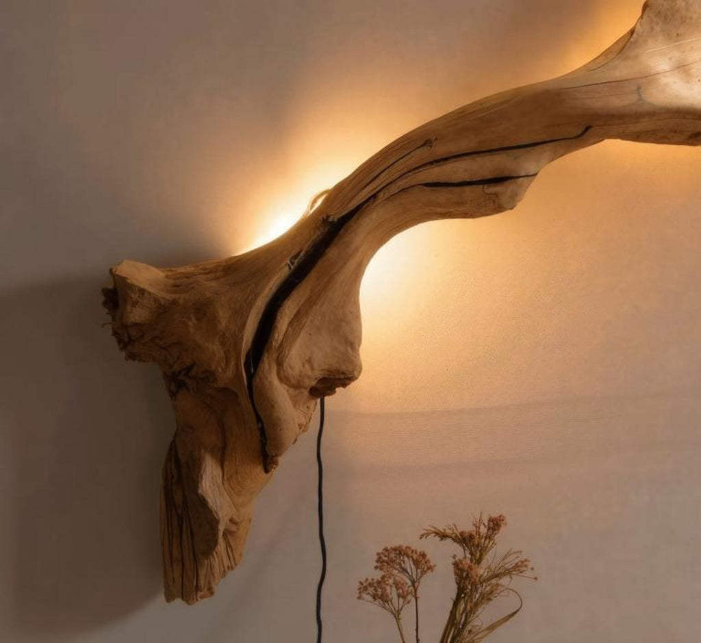 Rustic Driftwood Wall Sconce with Lampshade for Living Room - view 2
