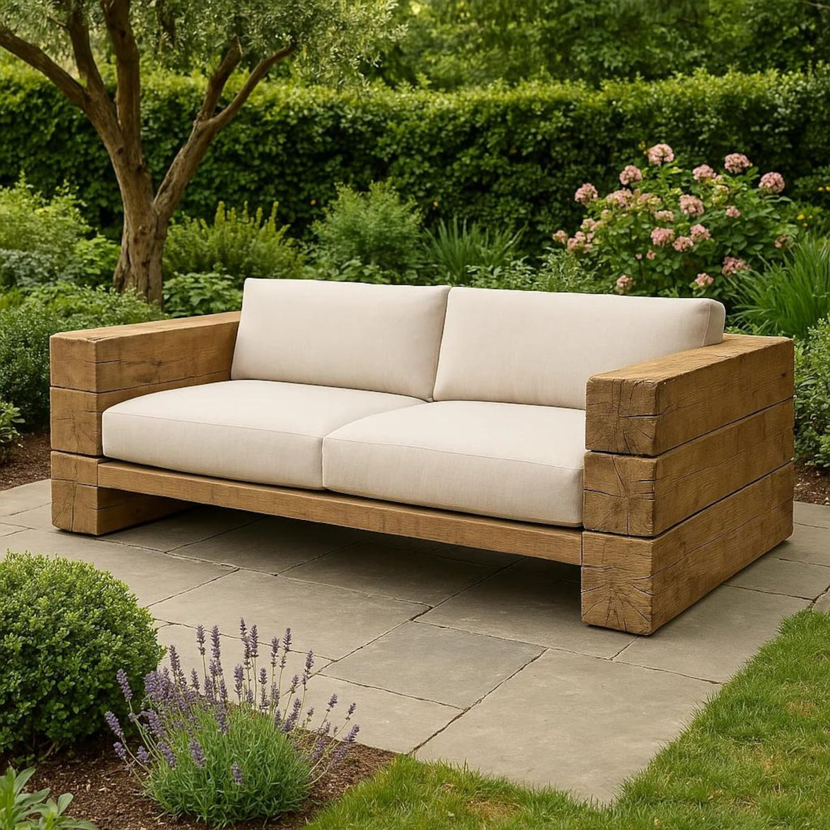 Rustic Solid Wood Outdoor Sofa Set for Garden and Patio Lounging - view 3