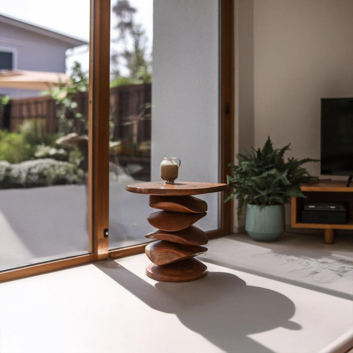 Sculptural Solid Wood Side Table for Living Room or Balcony - view 2