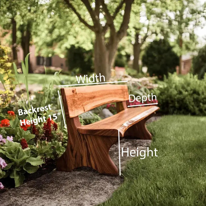 Rustic Live Edge Solid Wood Bench with Backrest for Hallway or Patio - view 4