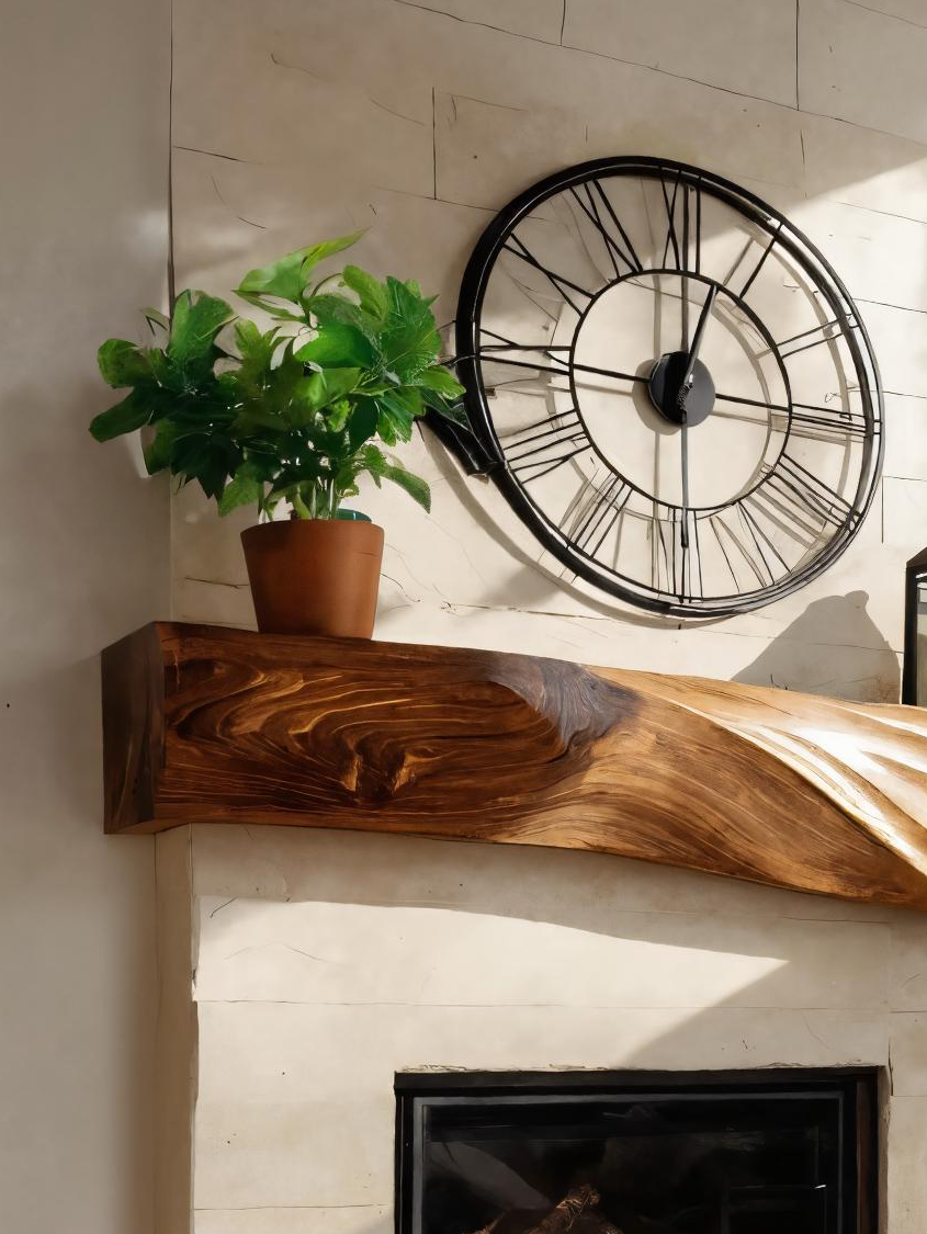 Solid Wood Block Fireplace Mantel with Sculpted Grain Surface - view 4
