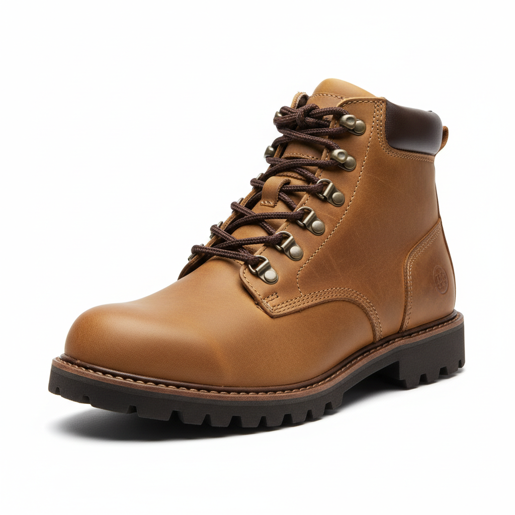 Tan Leather Lace-Up Ankle Boot