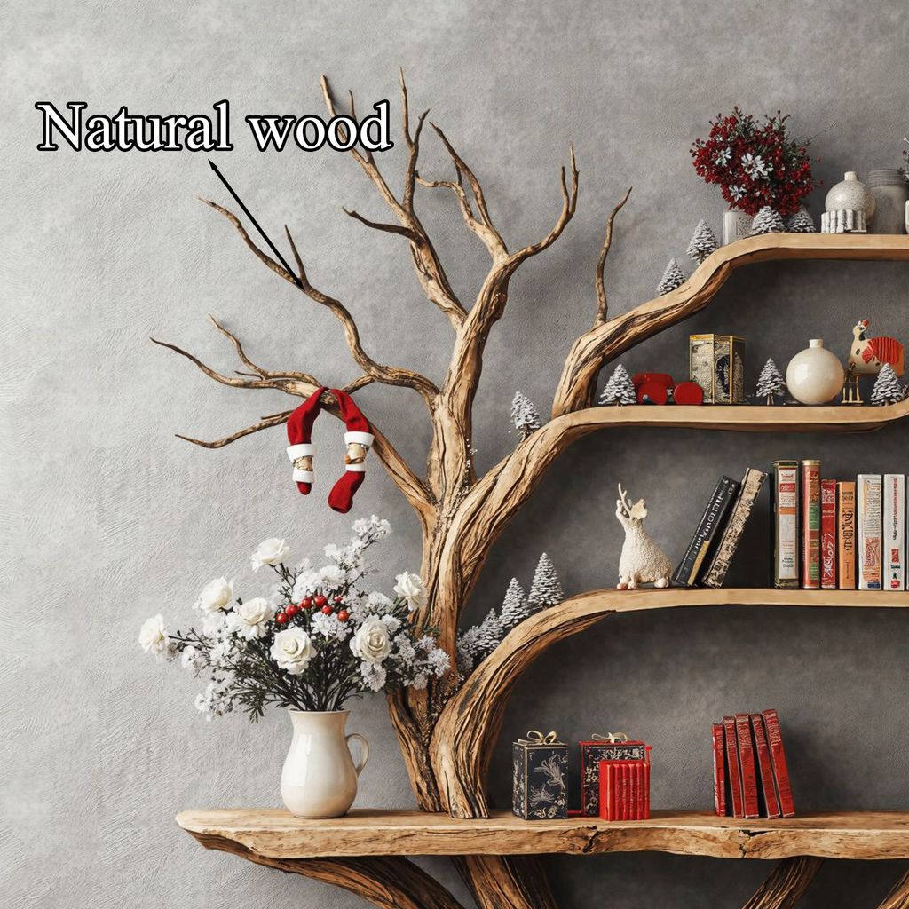 Narrow Floating Live Edge Console Table with Tree Branch Bookshelf - view 4