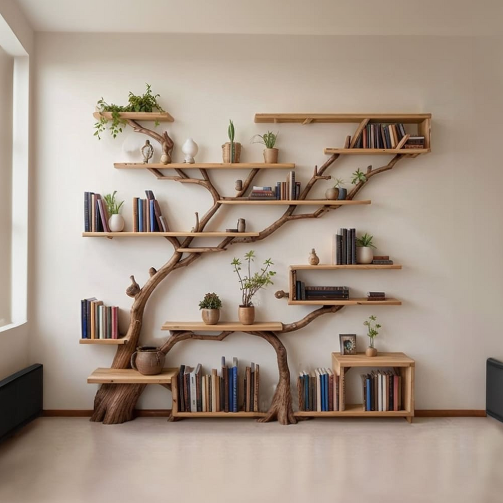 Modern Tree Wall Bookshelf with Floating Branch Shelves, Two Styles