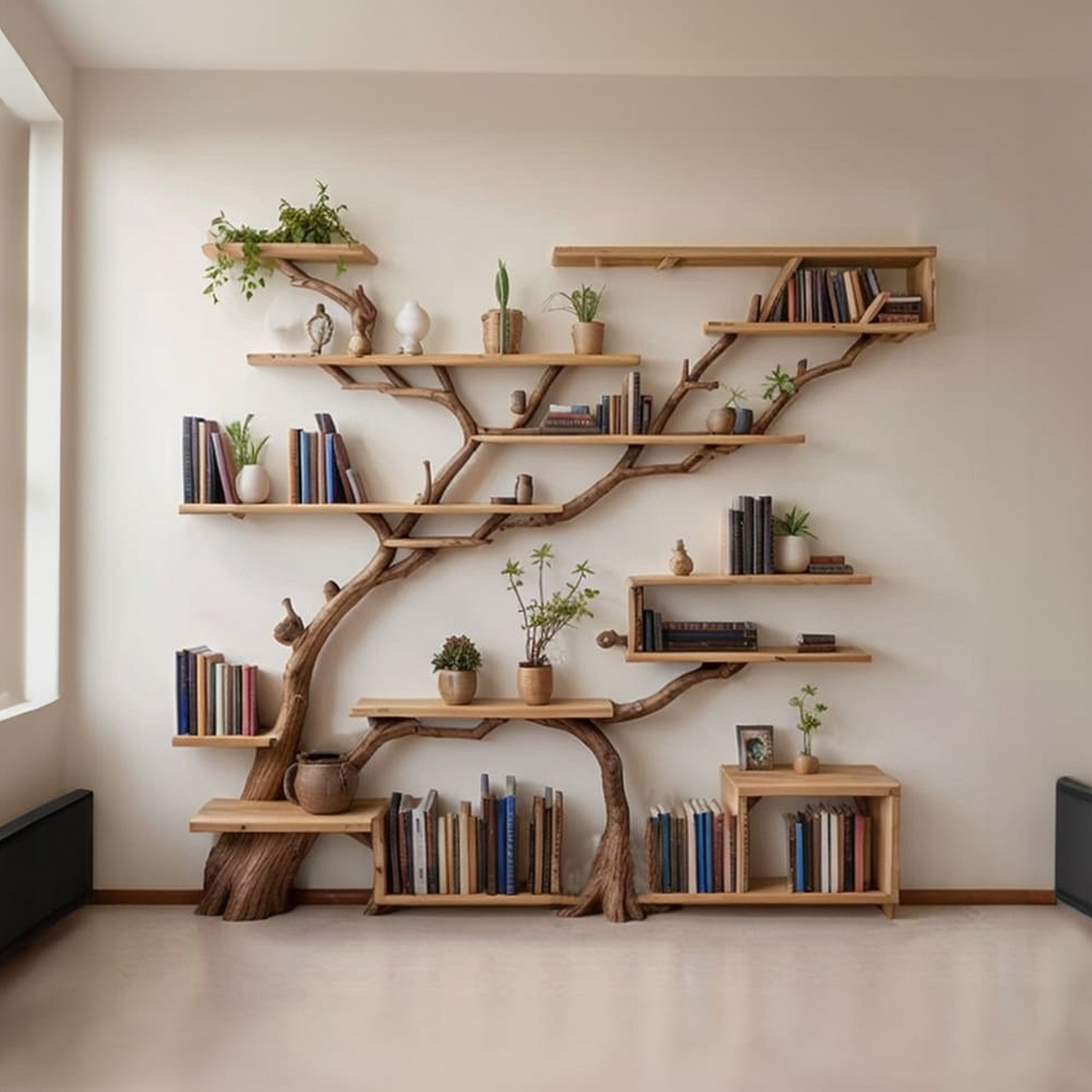 Modern Tree Wall Bookshelf with Floating Branch Shelves, Two Styles