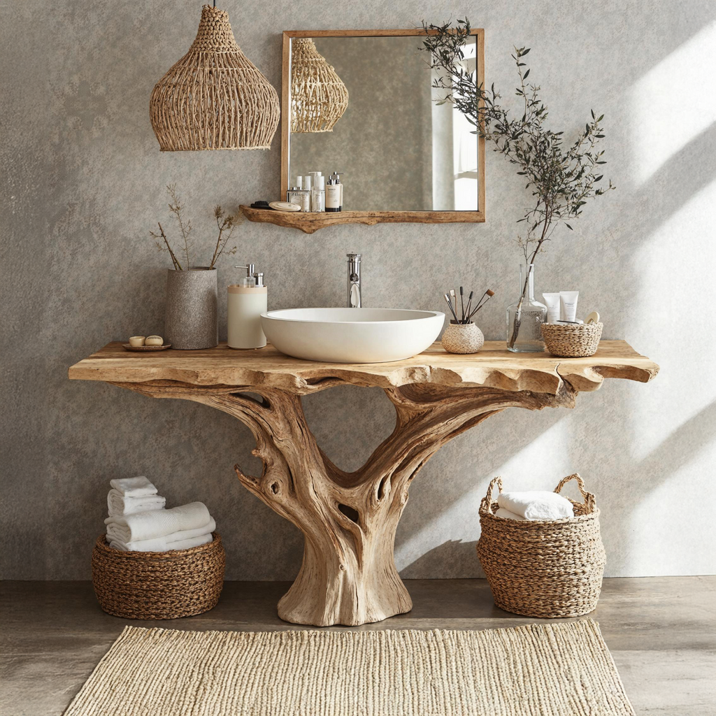 Farmhouse Live Edge Natural Wood Bathroom Vanity Shelf