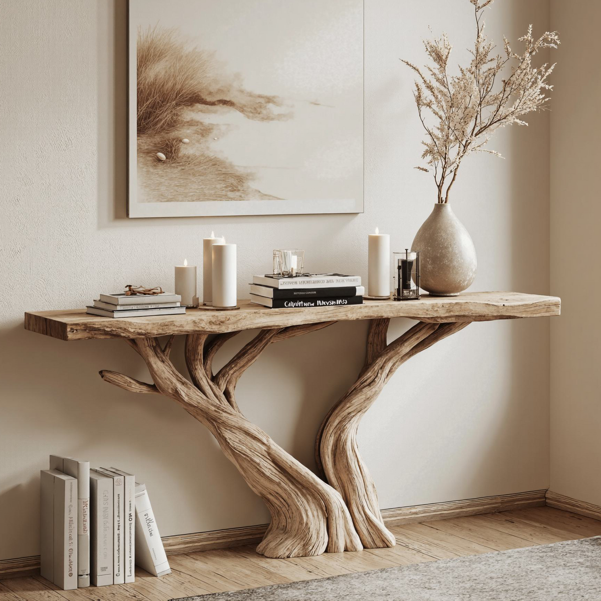 Rustic Live Edge Console Table in Natural Solid Wood