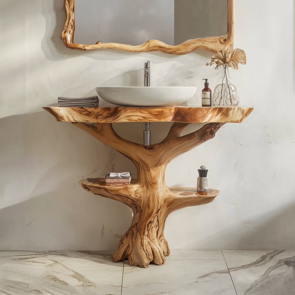Reclaimed Wood Live Edge Bathroom Vanity in Farmhouse Style