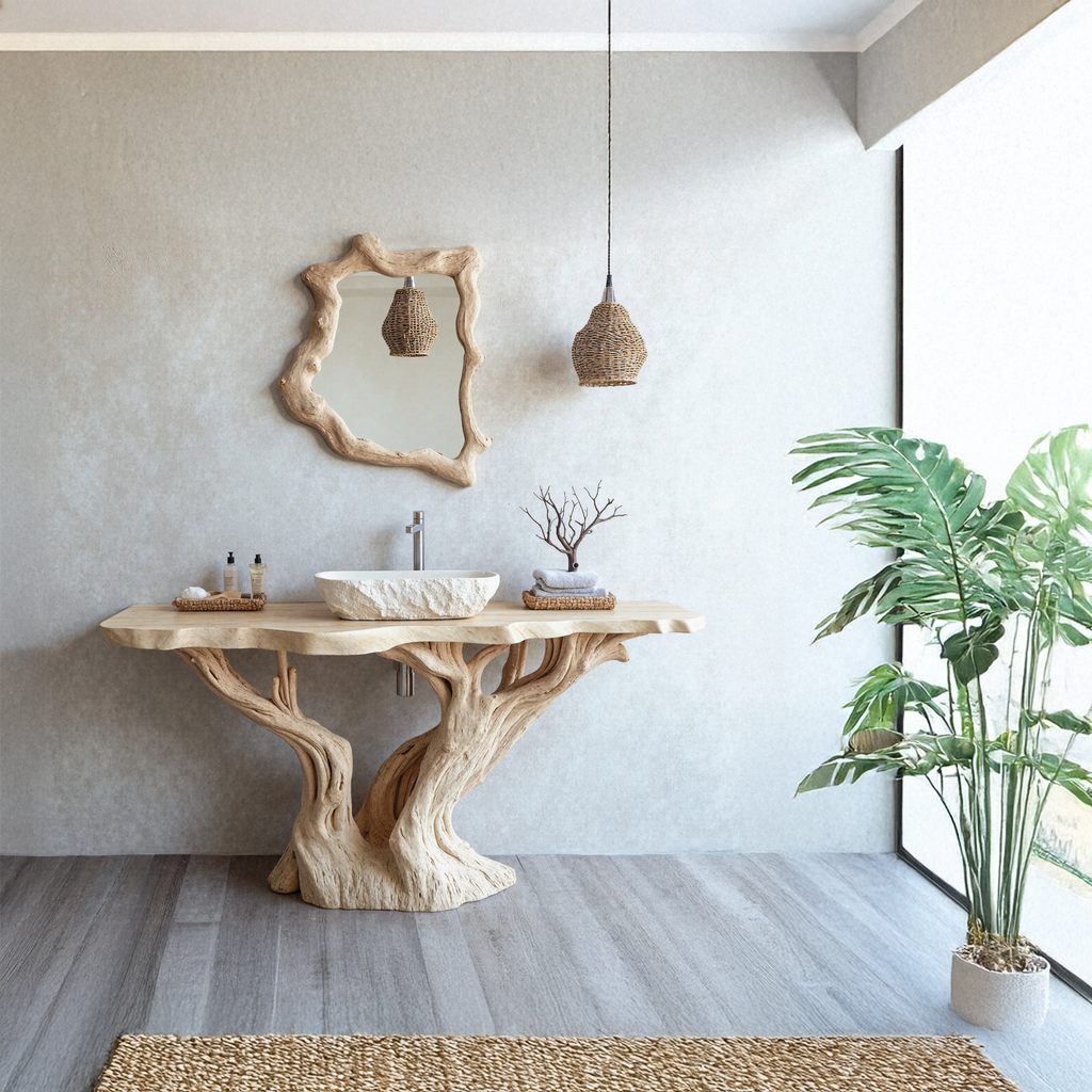 Reclaimed Wood Live Edge Bathroom Vanity Top, Natural Finish - view 2