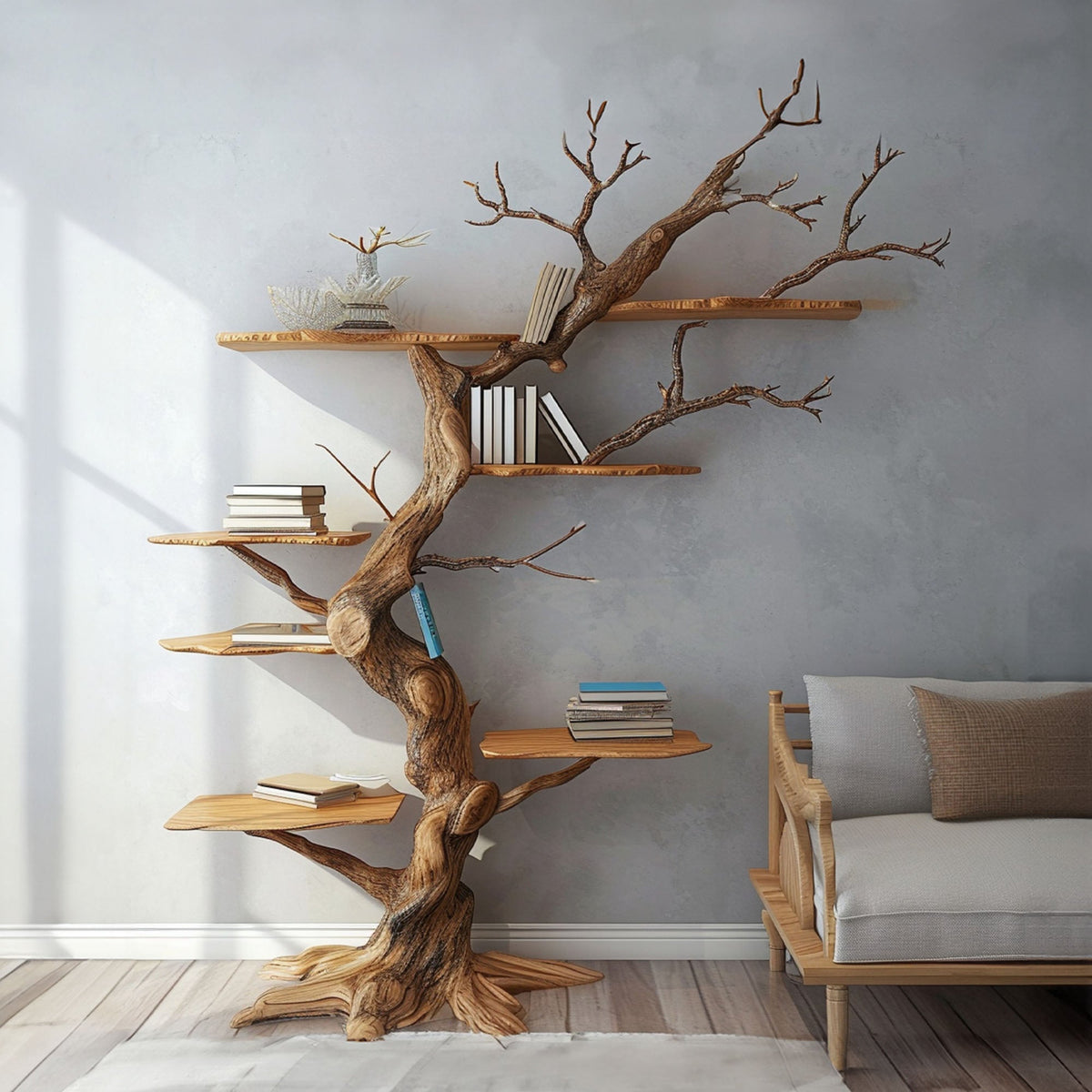 Live Edge Tree Branch Floating Bookshelf for Nursery Walls
