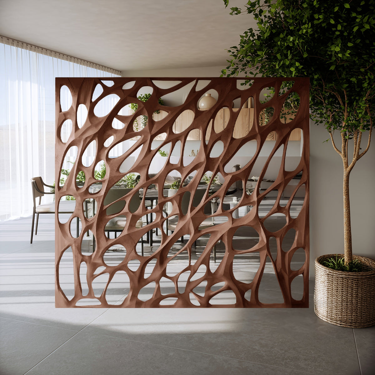Modern Organic Solid Wood Room Divider with Cellular Openings - view 2