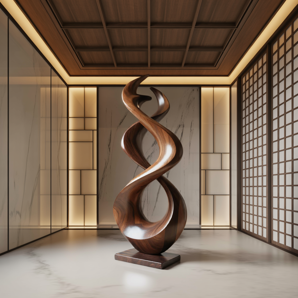 Rustic Abstract Solid Wood Flame Sculpture for Garden or Patio - view 3
