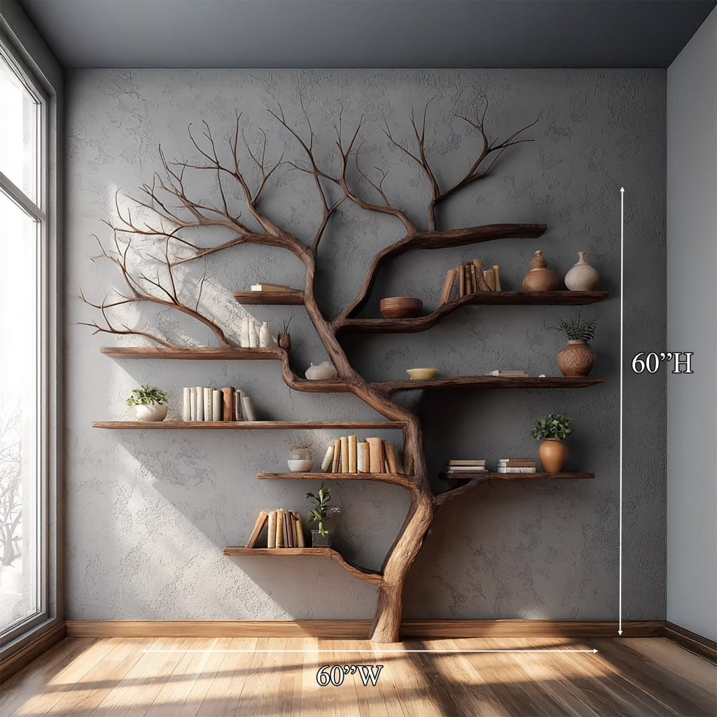 Rustic Tree Branch Floating Wall Bookshelf, 60 x 60 Inch - view 7