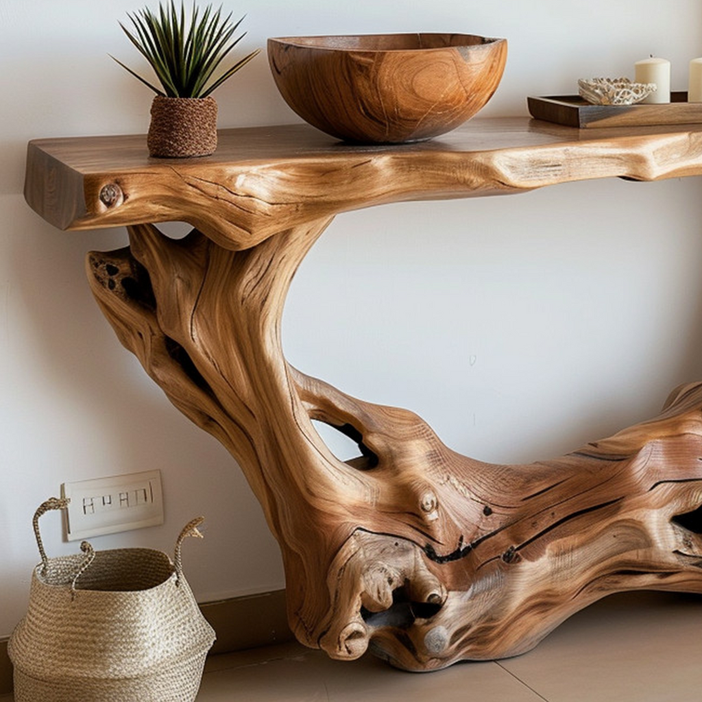 Narrow Solid Wood Console Table in Brown for Hallway or Entry - view 4