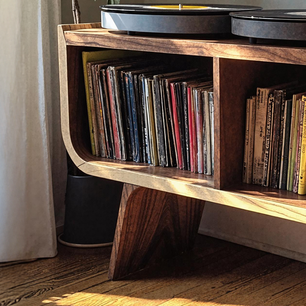 Minimalist Low Wood Record Player Stand for Living Room - view 3