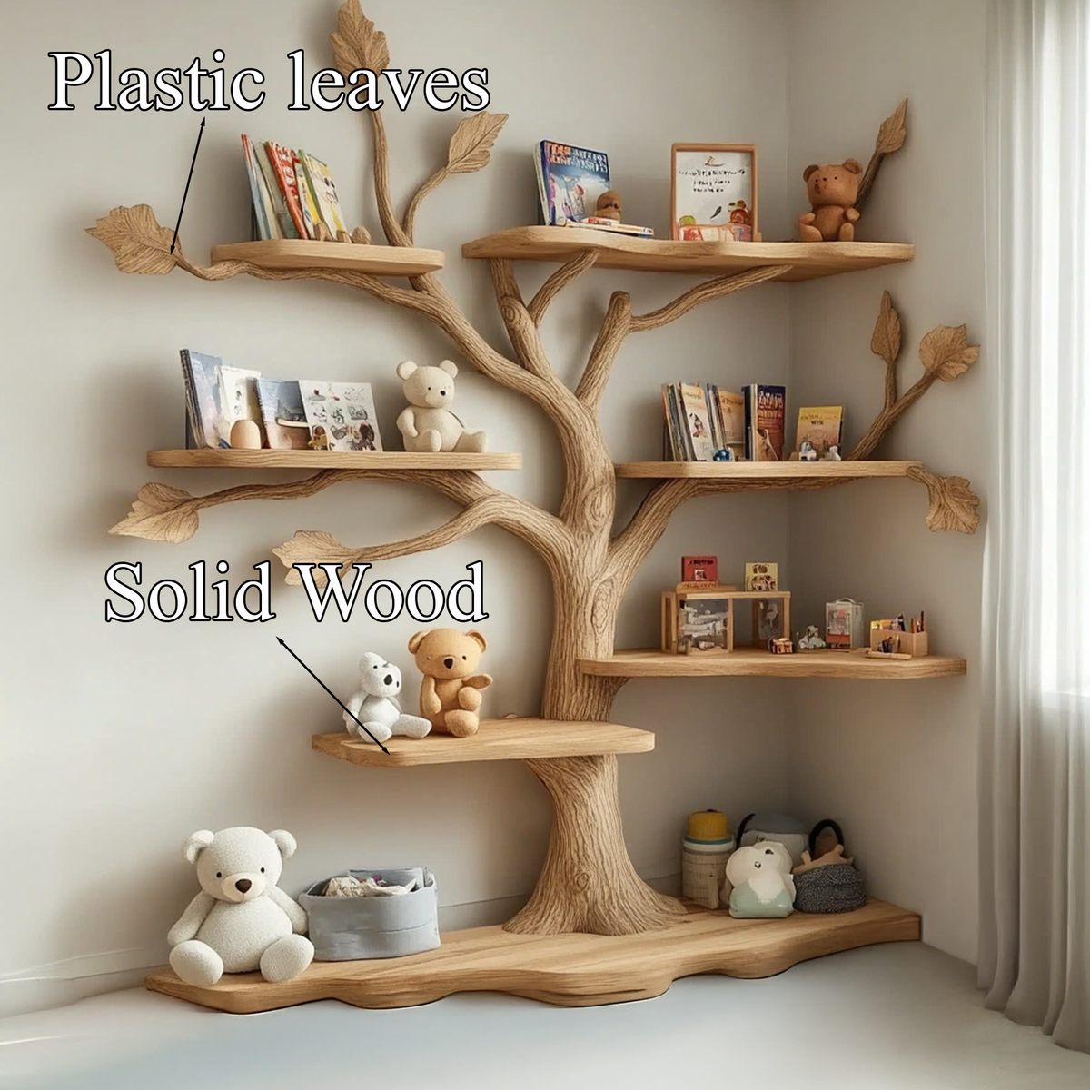 Handmade Natural Wood Tree Bookshelf for Kids and Baby Room - view 4